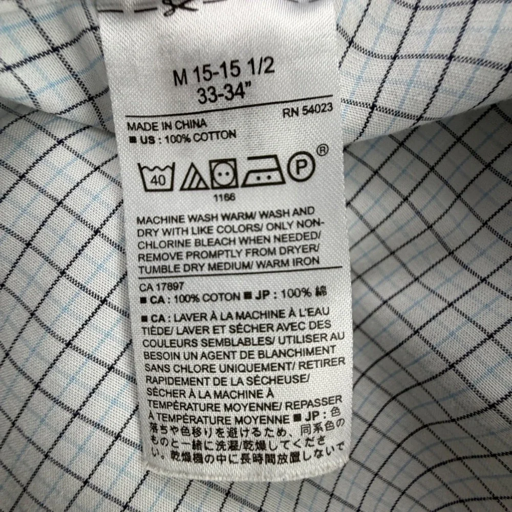 Banana Republic Slim Fit Non-Iron Grid Check Shirt White Men's Medium 15-15.5